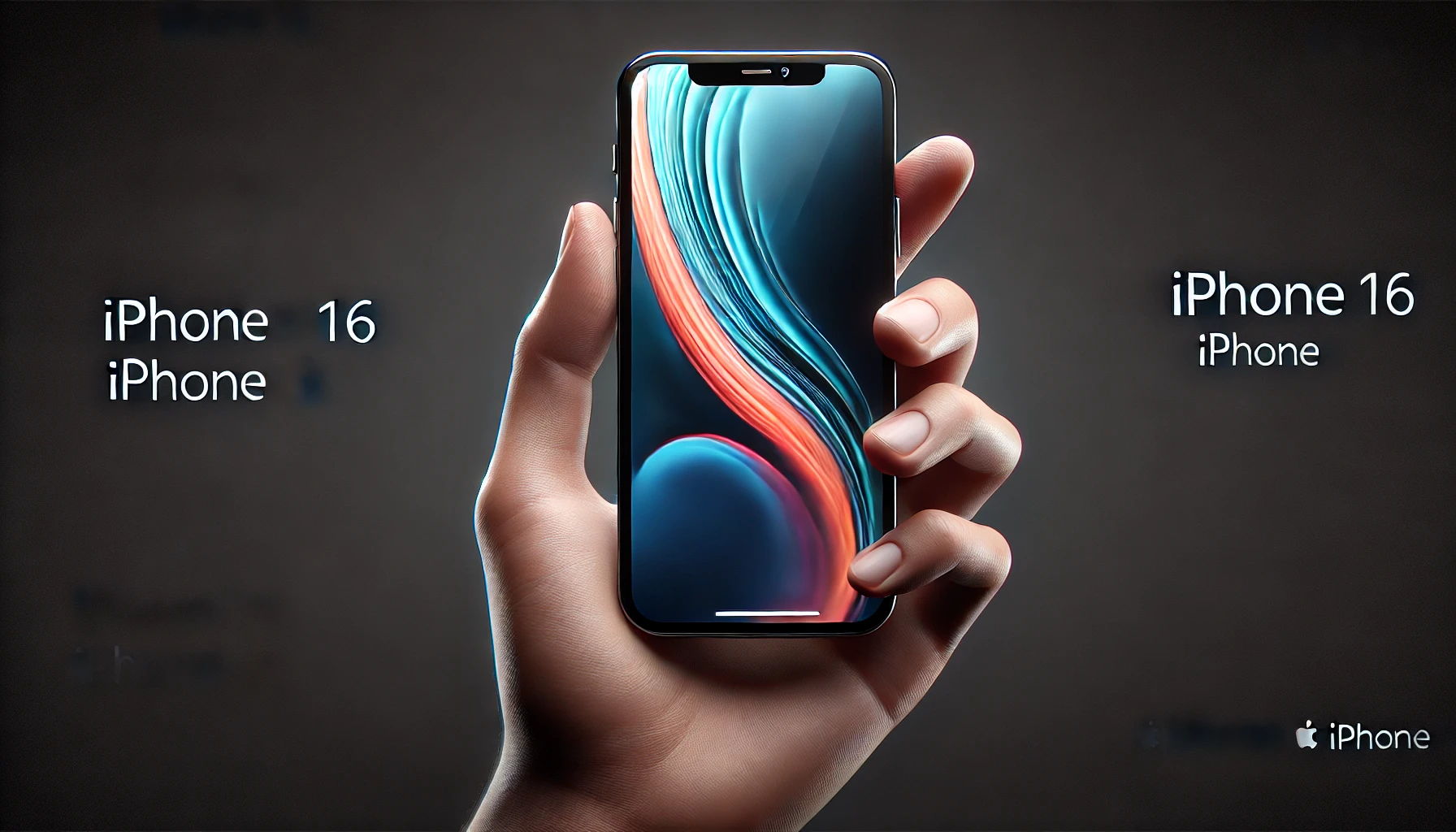 DALL·E 2024-09-10 11.32.05 - A realistic rectangular image of an iPhone 16 being held in a person's hand. The iPhone 16 should have a sleek, modern design with thin bezels, an edg.jpg